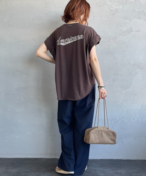 AMERICANA（アメリカーナ）の「【WEB先行予約】[Americana/アメリカーナ] 別注 Americana バックロゴ ラウンドヘムプリントTシャツ（Tシャツ/カットソー・レディース・ブラウン/ホワイト/スミクロ・ONE SIZE）」の18枚目の写真