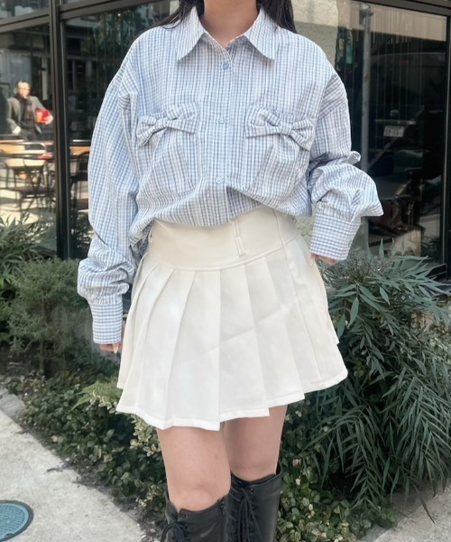 Check ribbonless pt blouse — блузка в клетку с рюшами