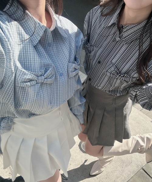 nemne store(ネンネストア)の「チェックリボンレースptブラウス(シャツ/ブラウス・レディース・ブラック系/ブラウン系/サックスブルー系・SMALL/MEDIUM)」の12枚目の写真
