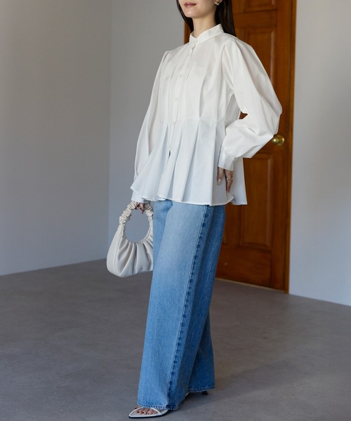 PREFERIR（プレフェリール）の「【きれいめ×体型カバー】ウエストタック  バンドカラー ブラウス/ヒップカバー・長袖（シャツ/ブラウス・レディース・ブラック/オフホワイト/ブルー・FREE）」の12枚目の写真