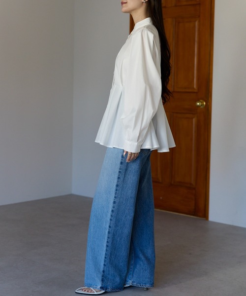 PREFERIR（プレフェリール）の「【きれいめ×体型カバー】ウエストタック  バンドカラー ブラウス/ヒップカバー・長袖（シャツ/ブラウス・レディース・ブラック/オフホワイト/ブルー・FREE）」の13枚目の写真