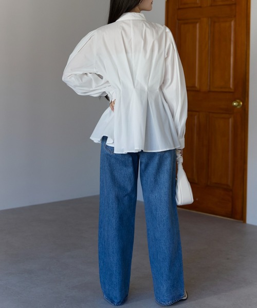 PREFERIR（プレフェリール）の「【きれいめ×体型カバー】ウエストタック  バンドカラー ブラウス/ヒップカバー・長袖（シャツ/ブラウス・レディース・ブラック/オフホワイト/ブルー・FREE）」の14枚目の写真