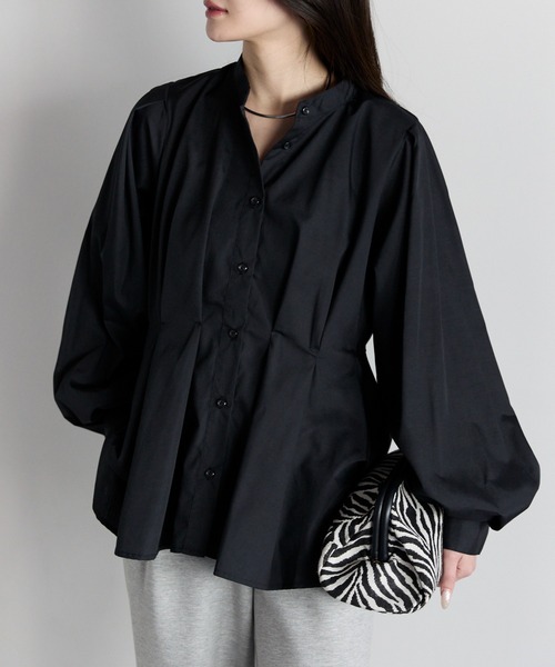 PREFERIR（プレフェリール）の「【きれいめ×体型カバー】ウエストタック  バンドカラー ブラウス/ヒップカバー・長袖（シャツ/ブラウス・レディース・ブラック/オフホワイト/ブルー・FREE）」の22枚目の写真