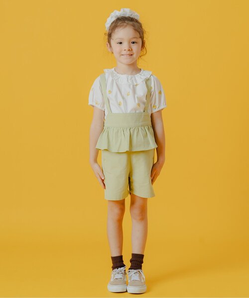 Boribon（ボリボン）の「ウエストフリルショートサロペット（サロペット/オーバーオール・キッズ・ベージュ/グリーン・80/90/100/110/120）」の4枚目の写真