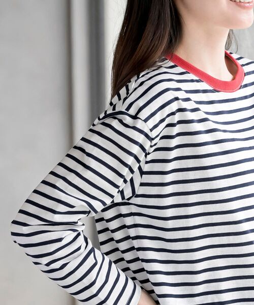 rps（アールピーエス）の「ワンポイント刺繍ボーダー配色カットソー（Tシャツ/カットソー・レディース・ネイビー/オフホワイト/ホワイト系その他2・フリー）」の16枚目の写真