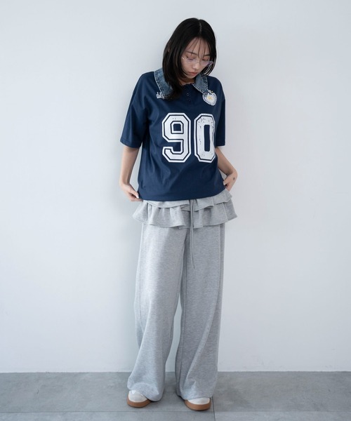 WEGO(ウィゴー)の「WEGO/【26年春夏新作】デニム襟付きロゴT(ポロシャツ・レディース・杢グレー/ネイビー・FREE)」の12枚目の写真