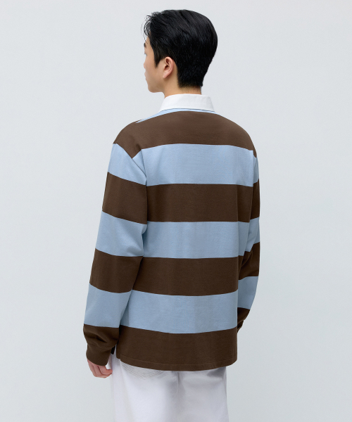 MUSINSA STANDARD（ムシンサスタンダード）の「リラックスドストライプラグビーシャツ [ブラウン/ライトブルー]（ポロシャツ・メンズ・その他・X-LARGE/2XL/3XL/SMALL/MEDIUM/LARGE）」の3枚目の写真
