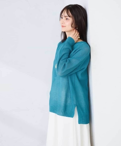 a.v.v（アーヴェヴェ）の「ペーパーライクヤーンニット（ニット/セーター・レディース・アイボリー/グリーン/ブラック・39）」の7枚目の写真