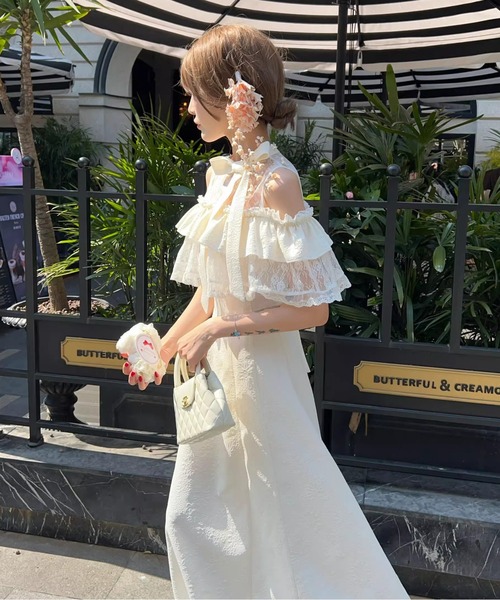 近年 ユキトリイワンピース フリル レース ロングワンピース オケージョン L オフショルフリルレースロングワンピース（ワンピース）｜LUCPY