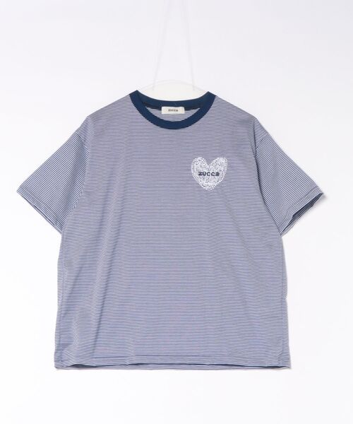 ZUCCa（ズッカ）の「HEART LOGO STRIPED T（Tシャツ/カットソー・レディース・ベージュ/ブラック/ブルー・X-LARGE/M size）」の3枚目の写真