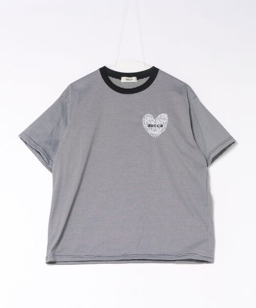 ZUCCa（ズッカ）の「HEART LOGO STRIPED T（Tシャツ/カットソー・レディース・ベージュ/ブラック/ブルー・X-LARGE/M size）」の2枚目の写真