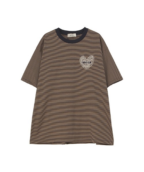 ZUCCa(ズッカ)の「HEART LOGO STRIPED T(Tシャツ/カットソー・レディース・ベージュ/ブラック/ブルー・X-LARGE/M size)」の1枚目の写真