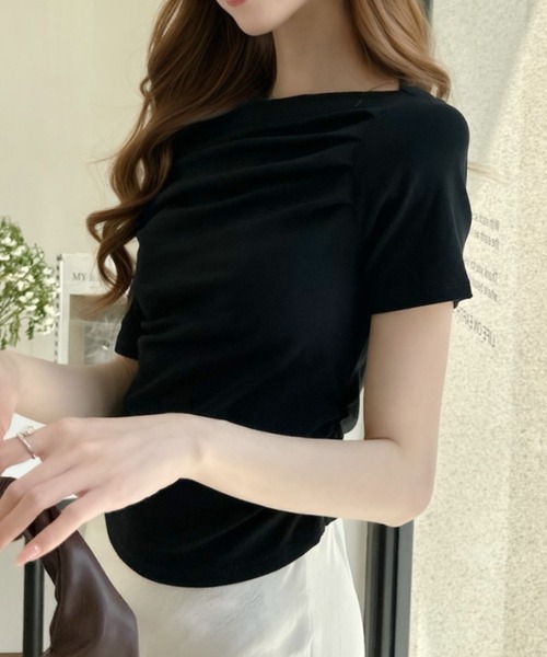 Ada.(エイダ)の「シンプル コンパクト丈 ドレープ オフショルダー トップス(Tシャツ/カットソー・レディース・グレー/ブラック/ホワイト/ピンク・FREE)」の11枚目の写真