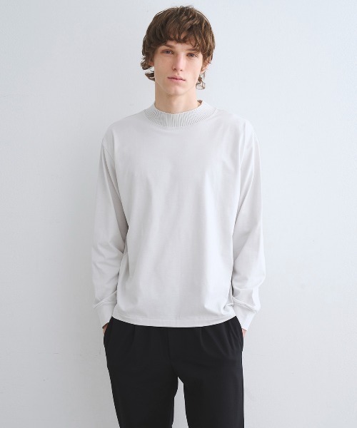 three dots（スリードッツ）の「パウダリーコットン クルーネック長袖Tシャツ（Tシャツ/カットソー・メンズ・ブラック/グレー系その他/ホワイト・SMALL/MEDIUM/LARGE）」の3枚目の写真