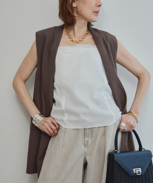 VERMEIL par iena（ヴェルメイユパーイエナ）の「《セットアップ可》Cool Touch リネンジレ（ベスト・レディース・ブラック/ブラウン・FREE）」の13枚目の写真
