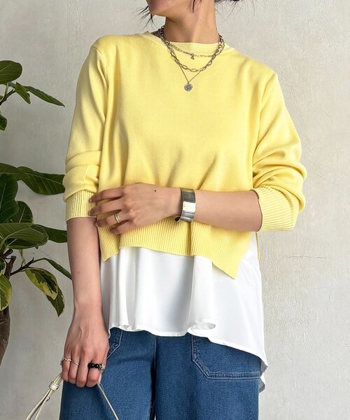 un dix cors(アンディコール)の「ニットセットレイヤードプルオーバー(ニット/セーター・レディース・ネイビー/イエロー/ライトグレー・FREE)」の5枚目の写真