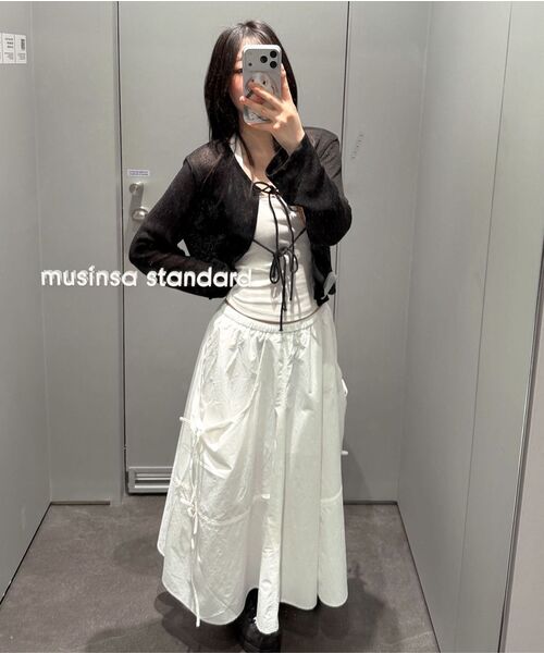 MUSINSA STANDARD WOMAN（ムシンサスタンダードウーマン）の「ウィメンズリネンブレンドタイアップクロップカーディガン[ブラック]（カーディガン/ボレロ・レディース・その他・X-SMALL/SMALL/MEDIUM/LARGE）」の8枚目の写真