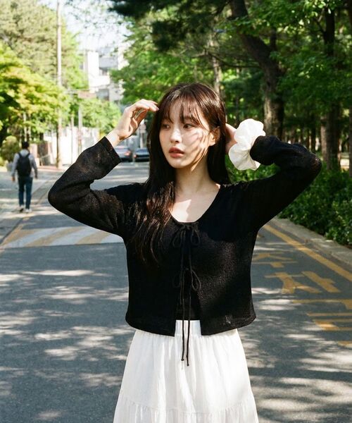 MUSINSA STANDARD WOMAN（ムシンサスタンダードウーマン）の「ウィメンズリネンブレンドタイアップクロップカーディガン[ブラック]（カーディガン/ボレロ・レディース・その他・X-SMALL/SMALL/MEDIUM/LARGE）」の9枚目の写真