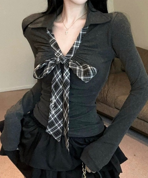 Alvia（アルビア）の「Vネック　ボータイトップス（その他トップス・レディース・グレー・M）」の8枚目の写真