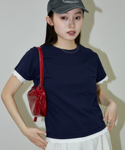 PUBLUX（パブリュクス）の「PUBLUX/パブリュクス レイヤード風 メロー Tシャツ　限定展開（Tシャツ/カットソー・レディース・ネイビー/ブラウン/チャコールグレー・ﾌﾘ-）」の6枚目の写真