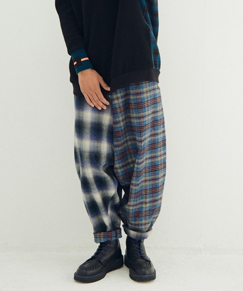 STOF（ストフ）の「Half flannel check Wide Pants（その他パンツ・メンズ・ブルー/グレー・M/S）」の2枚目の写真