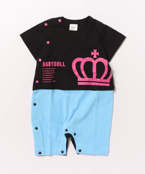 BABYDOLL（ベビードール）の「ネオンバックロゴロンパース 1642B（ロンパース・キッズ・ブラック/ターコイズブルー・80ｃｍ/70cm）」の2枚目の写真