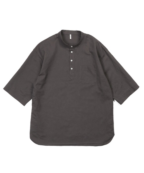 The DUFFER of ST.GEORGE（ザダファーオブセントジョージ）の「LINEN BLEND BAND COLLAR 3Q SHIRT：綿麻素材 7分袖 バンドカラーシャツ（シャツ/ブラウス・メンズ・チャコールグレー/ブラック/ネイビー/ホワイト・X-LARGE/LARGE/MEDIUM/SMALL）」の17枚目の写真
