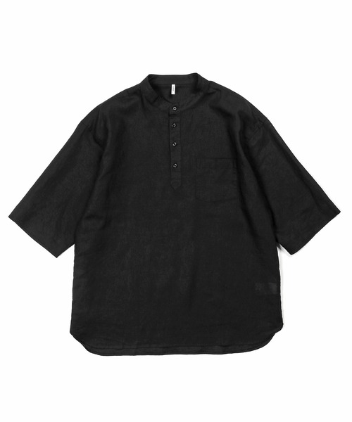 The DUFFER of ST.GEORGE（ザダファーオブセントジョージ）の「LINEN BLEND BAND COLLAR 3Q SHIRT：綿麻素材 7分袖 バンドカラーシャツ（シャツ/ブラウス・メンズ・チャコールグレー/ブラック/ネイビー/ホワイト・X-LARGE/LARGE/MEDIUM/SMALL）」の16枚目の写真