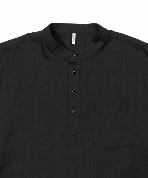 The DUFFER of ST.GEORGE（ザダファーオブセントジョージ）の「LINEN BLEND BAND COLLAR 3Q SHIRT：綿麻素材 7分袖 バンドカラーシャツ（シャツ/ブラウス・メンズ・チャコールグレー/ブラック/ネイビー/ホワイト・X-LARGE/LARGE/MEDIUM/SMALL）」の20枚目の写真