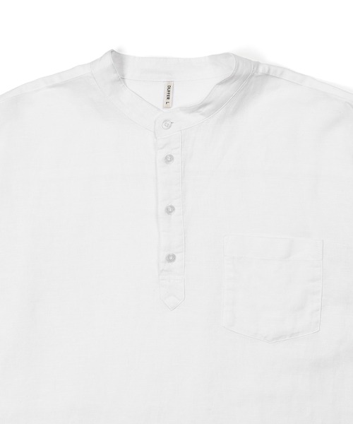 The DUFFER of ST.GEORGE（ザダファーオブセントジョージ）の「LINEN BLEND BAND COLLAR 3Q SHIRT：綿麻素材 7分袖 バンドカラーシャツ（シャツ/ブラウス・メンズ・チャコールグレー/ブラック/ネイビー/ホワイト・X-LARGE/LARGE/MEDIUM/SMALL）」の19枚目の写真