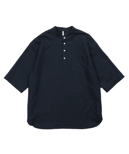 The DUFFER of ST.GEORGE（ザダファーオブセントジョージ）の「LINEN BLEND BAND COLLAR 3Q SHIRT：綿麻素材 7分袖 バンドカラーシャツ（シャツ/ブラウス・メンズ・チャコールグレー/ブラック/ネイビー/ホワイト・X-LARGE/LARGE/MEDIUM/SMALL）」の18枚目の写真