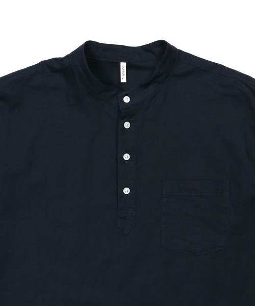 The DUFFER of ST.GEORGE（ザダファーオブセントジョージ）の「LINEN BLEND BAND COLLAR 3Q SHIRT：綿麻素材 7分袖 バンドカラーシャツ（シャツ/ブラウス・メンズ・チャコールグレー/ブラック/ネイビー/ホワイト・X-LARGE/LARGE/MEDIUM/SMALL）」の22枚目の写真