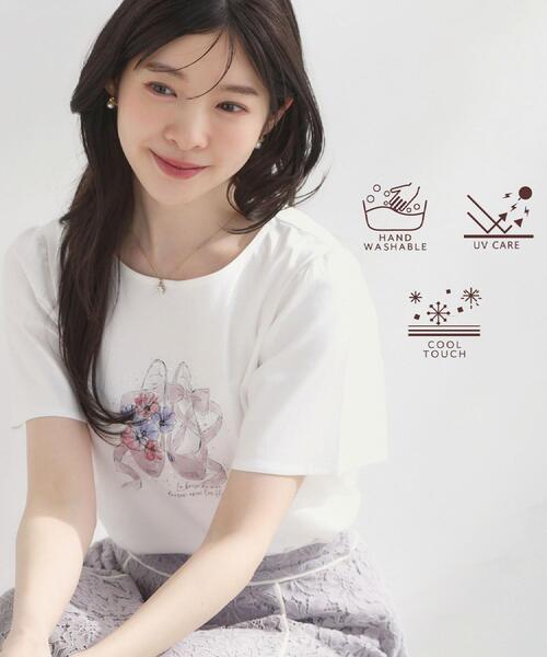 couture brooch（クチュールブローチ）の「【接触冷感・UVカット・洗える】トゥシューズプリントTシャツ（Tシャツ/カットソー・レディース・ピンク系/ライトグレー/オフホワイト/ライトブルー/チャコールグレー・40/42/38/36）」の2枚目の写真