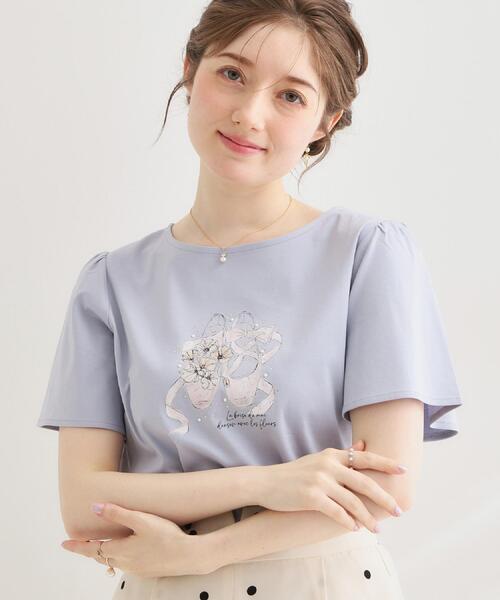 couture brooch（クチュールブローチ）の「【接触冷感・UVカット・洗える】トゥシューズプリントTシャツ（Tシャツ/カットソー・レディース・ピンク系/ライトグレー/オフホワイト/ライトブルー/チャコールグレー・40/42/38/36）」の4枚目の写真