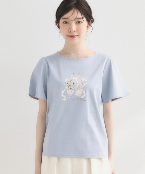 couture brooch（クチュールブローチ）の「【接触冷感・UVカット・洗える】トゥシューズプリントTシャツ（Tシャツ/カットソー・レディース・ピンク系/ライトグレー/オフホワイト/ライトブルー/チャコールグレー・40/42/38/36）」の11枚目の写真
