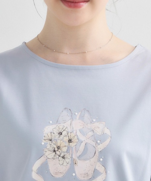 couture brooch（クチュールブローチ）の「【接触冷感・UVカット・洗える】トゥシューズプリントTシャツ（Tシャツ/カットソー・レディース・ピンク系/ライトグレー/オフホワイト/ライトブルー/チャコールグレー・40/42/38/36）」の8枚目の写真