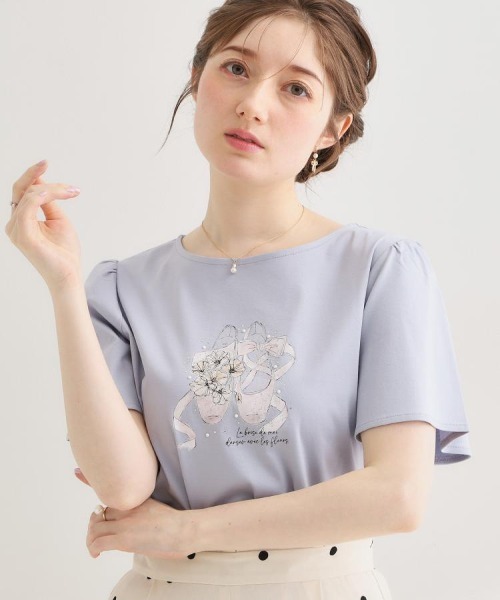 couture brooch（クチュールブローチ）の「【接触冷感・UVカット・洗える】トゥシューズプリントTシャツ（Tシャツ/カットソー・レディース・ピンク系/ライトグレー/オフホワイト/ライトブルー/チャコールグレー・40/42/38/36）」の21枚目の写真