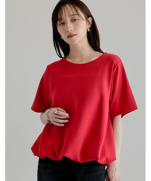 Re:EDIT（リエディ）の「[UVカット][接触冷感][シワになりにくい]マシュマロポンチ裾バルーントップス（Tシャツ/カットソー・レディース・オフホワイト/杢グレー/レッド/ブラック・MEDIUM/LARGE）」の4枚目の写真