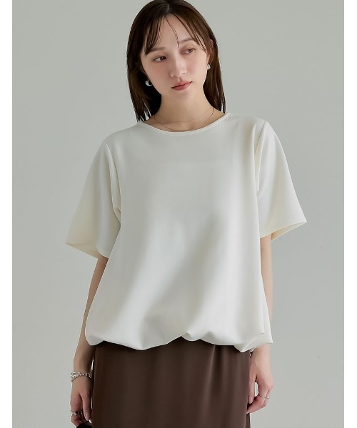 Re:EDIT（リエディ）の「[UVカット][接触冷感][シワになりにくい]マシュマロポンチ裾バルーントップス（Tシャツ/カットソー・レディース・オフホワイト/杢グレー/レッド/ブラック・MEDIUM/LARGE）」の2枚目の写真