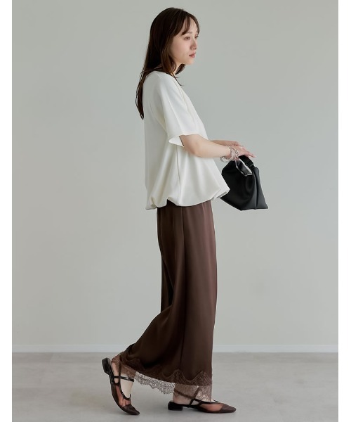 Re:EDIT（リエディ）の「[UVカット][接触冷感][シワになりにくい]マシュマロポンチ裾バルーントップス（Tシャツ/カットソー・レディース・オフホワイト/杢グレー/レッド/ブラック・MEDIUM/LARGE）」の9枚目の写真
