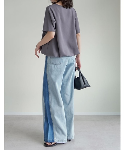 Re:EDIT（リエディ）の「[UVカット][接触冷感][シワになりにくい]マシュマロポンチ裾バルーントップス（Tシャツ/カットソー・レディース・オフホワイト/杢グレー/レッド/ブラック・MEDIUM/LARGE）」の5枚目の写真