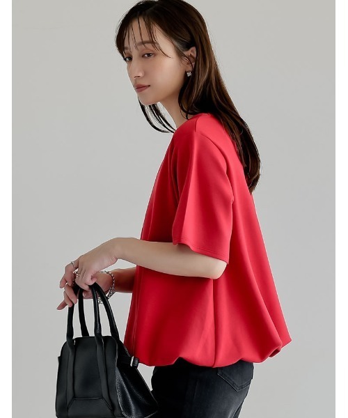Re:EDIT（リエディ）の「[UVカット][接触冷感][シワになりにくい]マシュマロポンチ裾バルーントップス（Tシャツ/カットソー・レディース・オフホワイト/杢グレー/レッド/ブラック・MEDIUM/LARGE）」の21枚目の写真