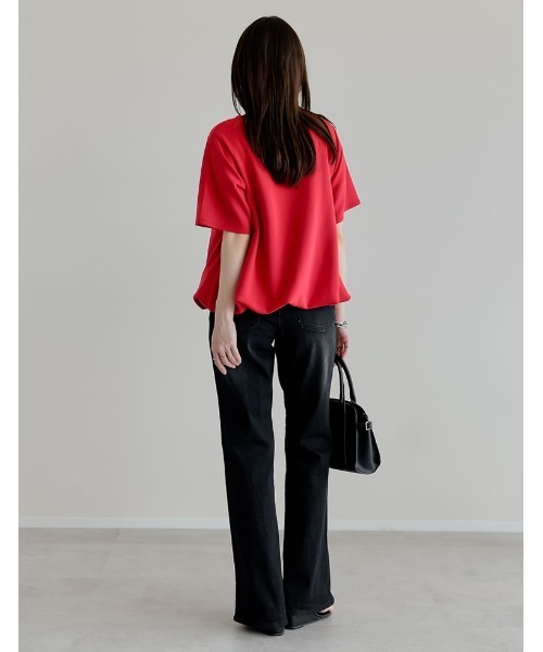 Re:EDIT（リエディ）の「[UVカット][接触冷感][シワになりにくい]マシュマロポンチ裾バルーントップス（Tシャツ/カットソー・レディース・オフホワイト/杢グレー/レッド/ブラック・MEDIUM/LARGE）」の20枚目の写真