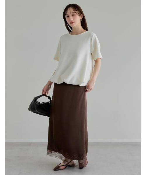 Re:EDIT（リエディ）の「[UVカット][接触冷感][シワになりにくい]マシュマロポンチ裾バルーントップス（Tシャツ/カットソー・レディース・オフホワイト/杢グレー/レッド/ブラック・MEDIUM/LARGE）」の10枚目の写真