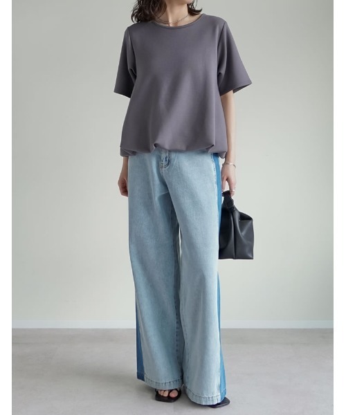 Re:EDIT（リエディ）の「[UVカット][接触冷感][シワになりにくい]マシュマロポンチ裾バルーントップス（Tシャツ/カットソー・レディース・オフホワイト/杢グレー/レッド/ブラック・MEDIUM/LARGE）」の6枚目の写真