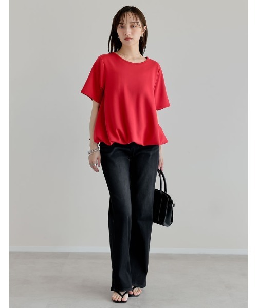 Re:EDIT（リエディ）の「[UVカット][接触冷感][シワになりにくい]マシュマロポンチ裾バルーントップス（Tシャツ/カットソー・レディース・オフホワイト/杢グレー/レッド/ブラック・MEDIUM/LARGE）」の22枚目の写真