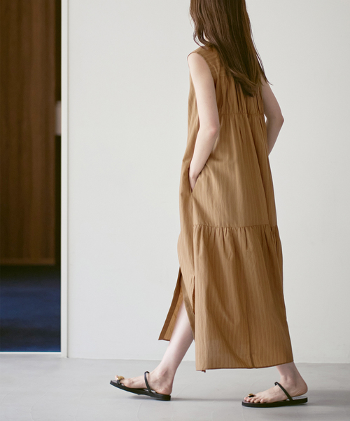 normment(ノーメント)の「【洗える】normment/ノーメント STRIPE STITCH N/S DRESS(ワンピース・レディース・ベージュ/ブラック・FREE)」の1枚目の写真