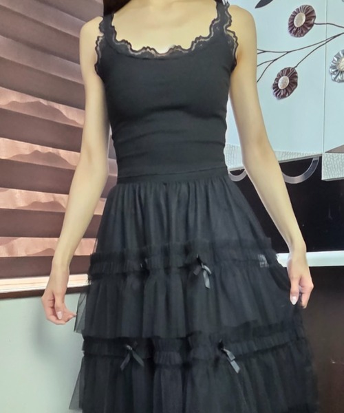 tolene(トレネ)の「レースデザイン 小花柄 レイヤード タンクトップ(タンクトップ・レディース・ホワイト×ブラック/ブラック/ホワイト・FREE)」の20枚目の写真
