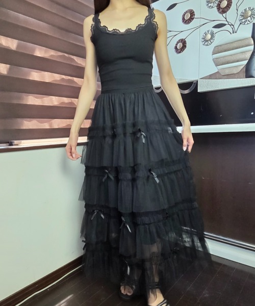 tolene(トレネ)の「レースデザイン 小花柄 レイヤード タンクトップ(タンクトップ・レディース・ホワイト×ブラック/ブラック/ホワイト・FREE)」の21枚目の写真