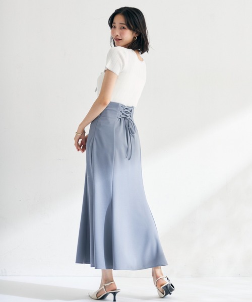 MISCH MASCH(ミッシュマッシュ)の「2026春夏新作 ラメ配色リボン半袖アイレットリブニット(ニット/セーター・レディース・モカ/ホワイト/ライトグリーン/ブラック・フリ-)」の5枚目の写真